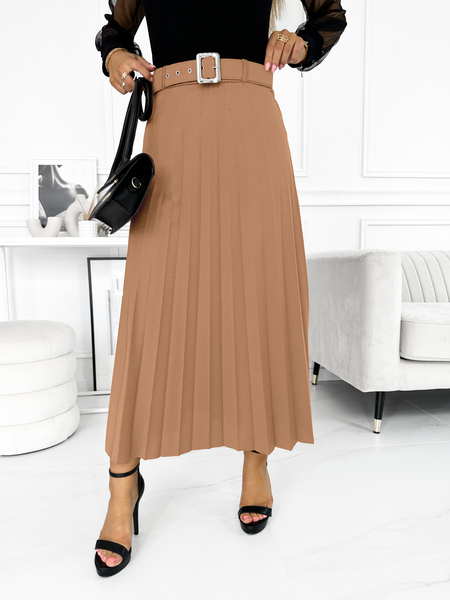 Camel spódnica plisowana midi z paskiem