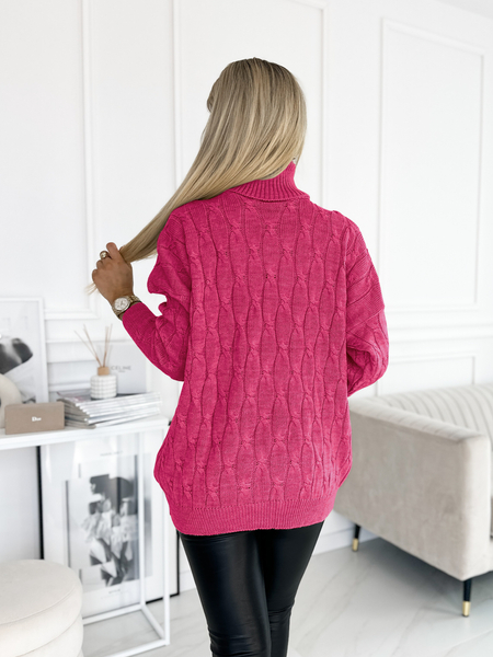 Fuksja luźny sweter z golfem Amore