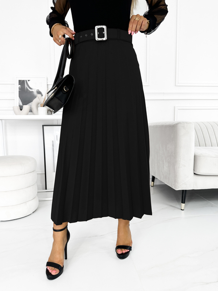 Czarna spódnica plisowana midi z paskiem