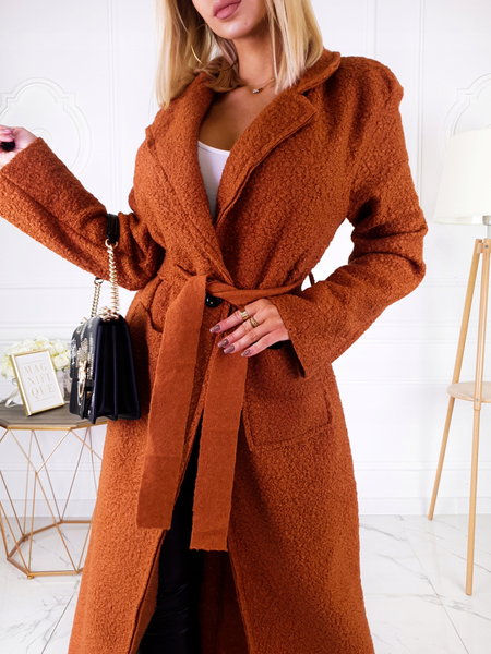 Rudy długi płaszcz baranek