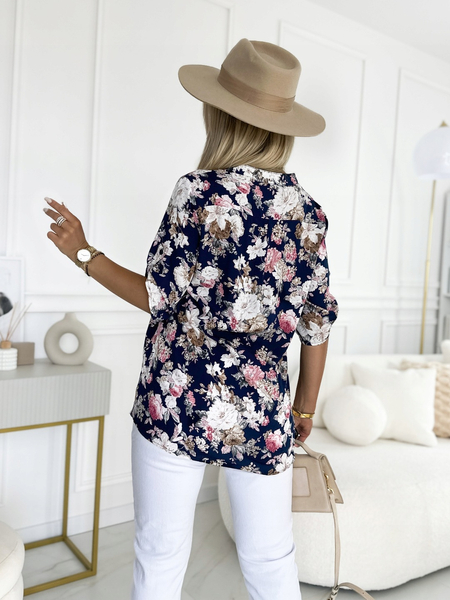 Granatowa koszula z 3/4 rękawem