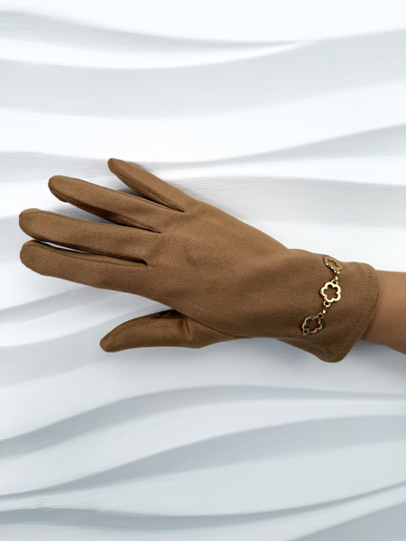 Camel rękawiczki z ozdobnym elementem