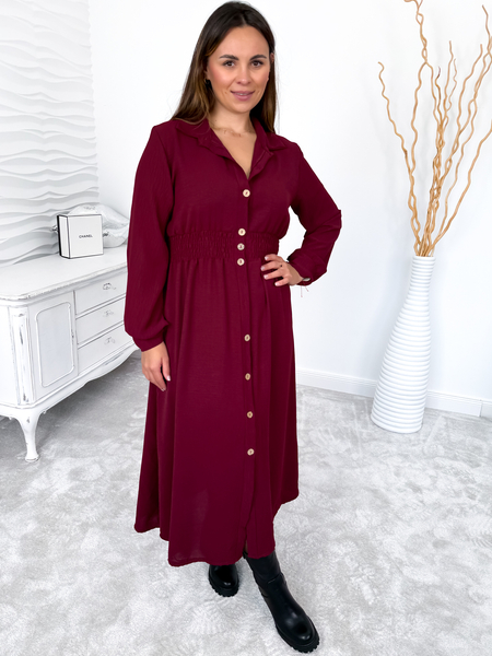 Bordowa szmizjerka maxi zapinana na guziki