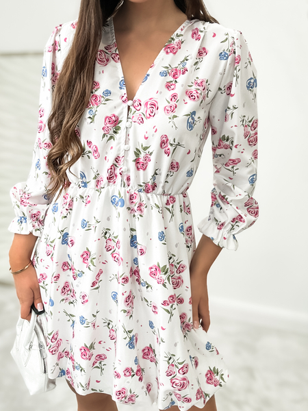 Biała sukienka mini w kwiaty Amelia