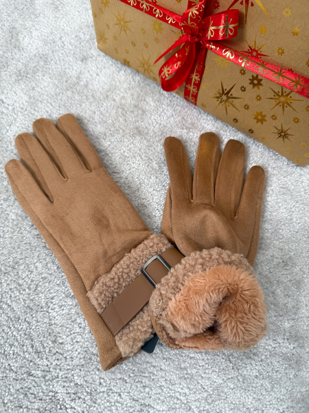 Camel rękawiczki z paskiem