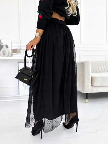 Czarna tiulowa spódnica w drobne kropeczki