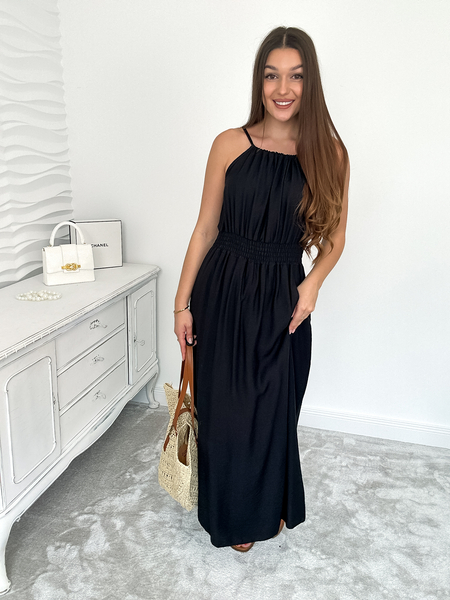 Czarna sukienka z wiązaniem na plecach Anita