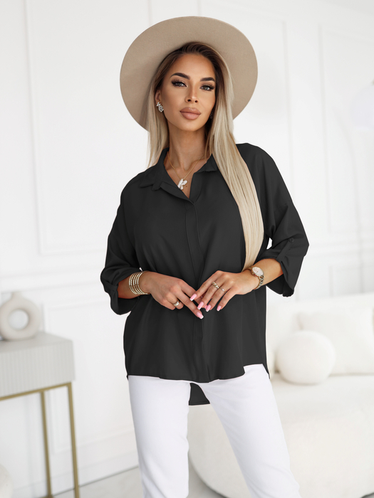 Czarna elegancka bluzka z kołnierzykiem Clara