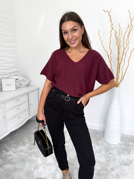 Burgundowy sweter z krótkim rękawem Dalia III