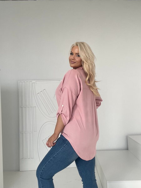 Różowa elegancka bluzka z kołnierzykiem Clara