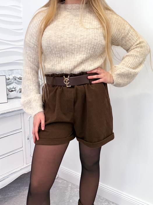 Beżowy moher i wełna sweter dzwonek