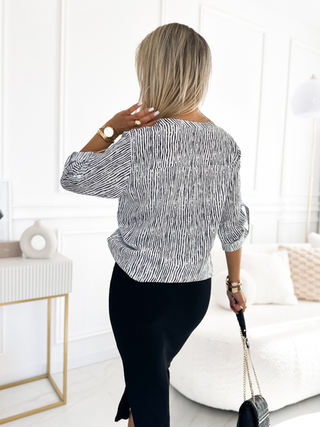 Biała Kobieca Koszula Luźna Bluzka 3/4 Paski Duże Rozmiary