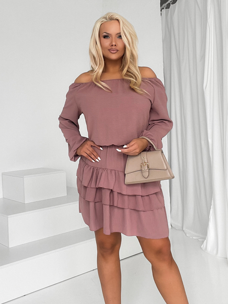 Brudny róż sukienka hiszpanka z falbanami Mia