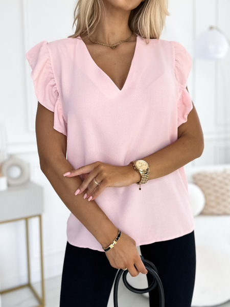 Brzoskwiniowa bluzka z falbanką na rękawie