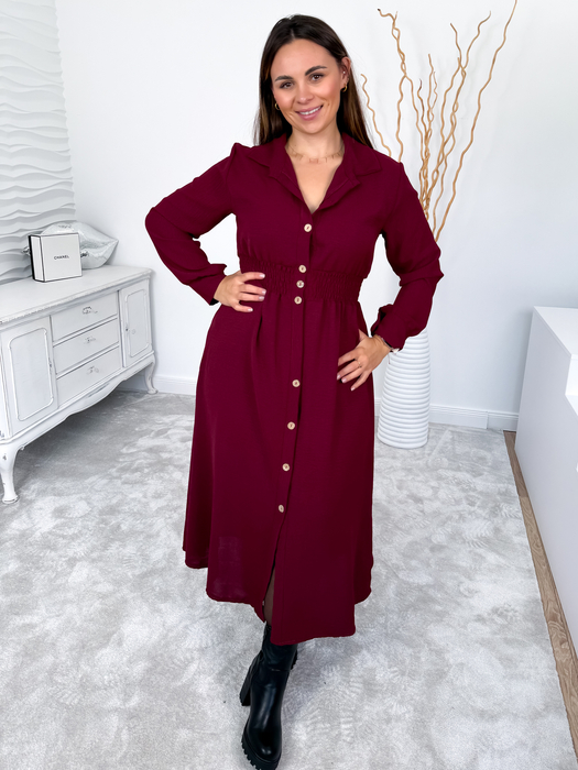 Bordowa szmizjerka maxi zapinana na guziki