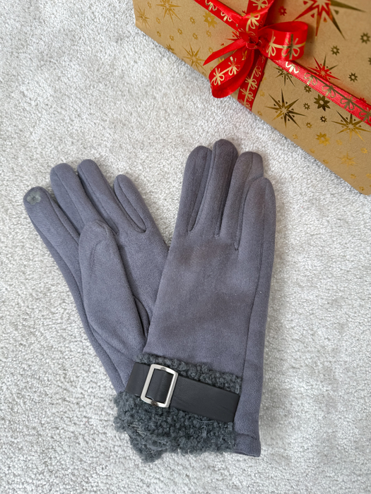 Szare rękawiczki z paskiem