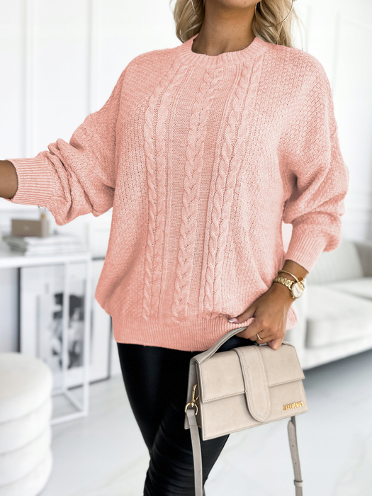 Pudrowy róż sweter ze splotem