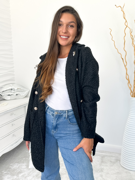 Czarny krótszy płaszcz baranek Bee