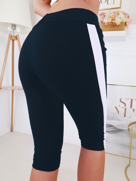 Granatowe legginsy na 3/4 z lampasem