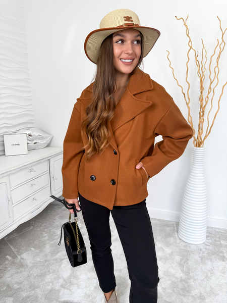 Karmelowy brąz krótki płaszcz Alexa