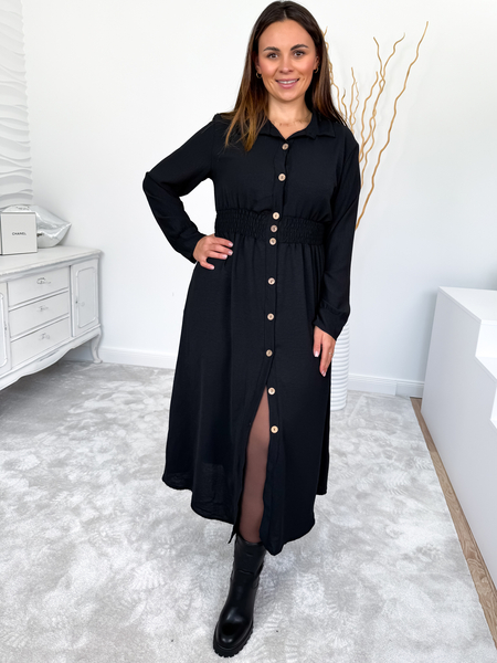 Czarna szmizjerka maxi zapinana na guziki