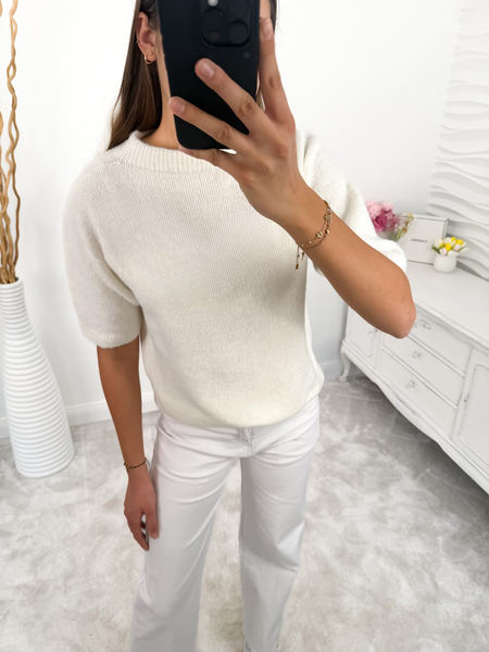 Śmietankowy sweter baby alpaca z krótkim rękawem