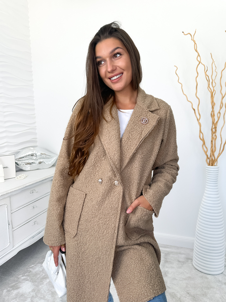 Ciemny beż dłuższy płaszcz baranek Taylor