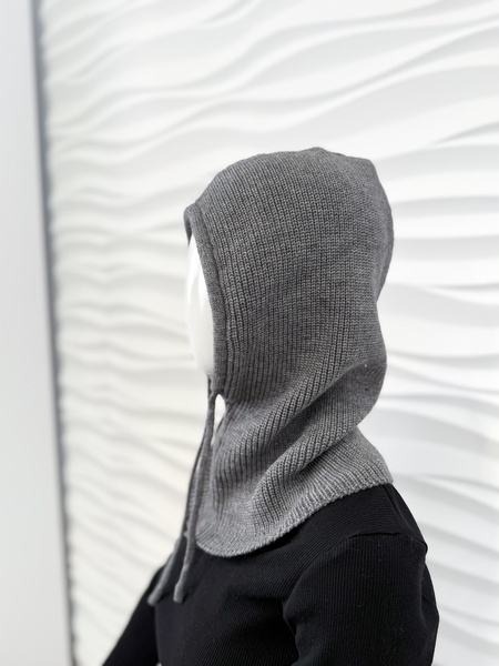 Grafitowa balaklawa z wełną komin z kapturem