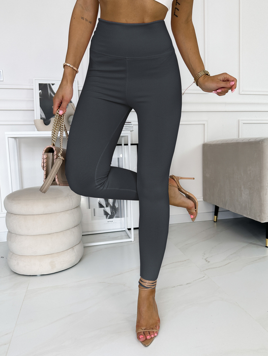 Grafitowe prążkowane legginsy