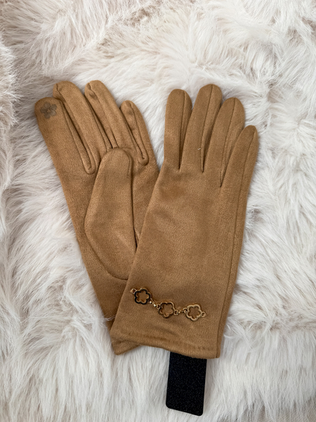 Camel rękawiczki z ozdobnym elementem