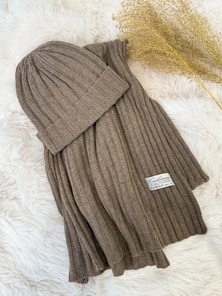 Fango z kaszmirem i wełną komplet prążkowany czapka + szalik