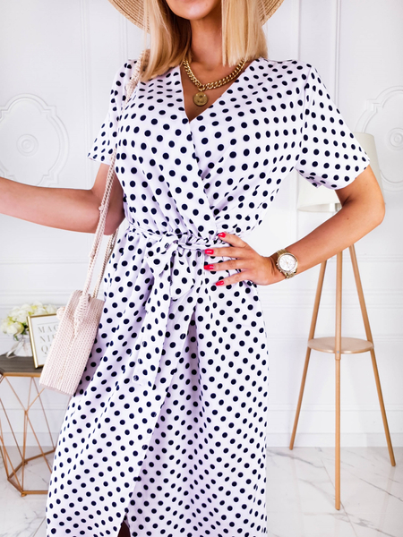 Biała długa sukienka w kropki Coral