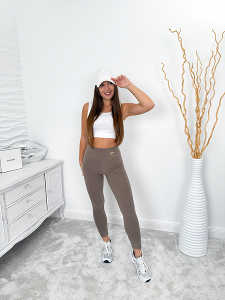 Beżowe ocieplane legginsy Crown