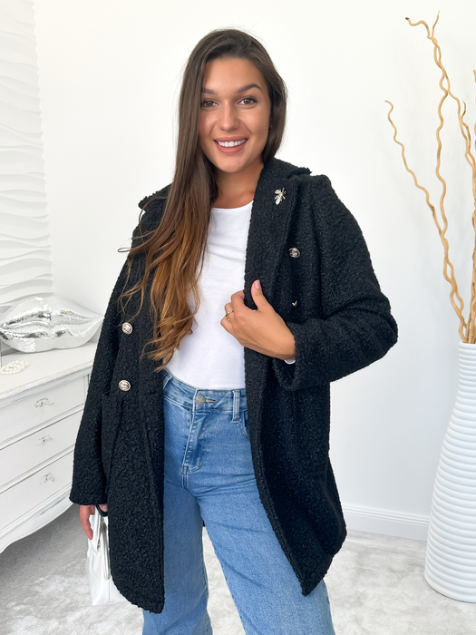 Czarny krótszy płaszcz baranek Bee