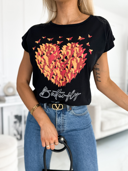Czarny t- shirt z aplikacją \"Butterfly\"""