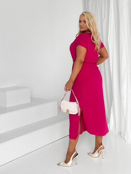 Malinowa długa sukienka z troczkiem Daniela