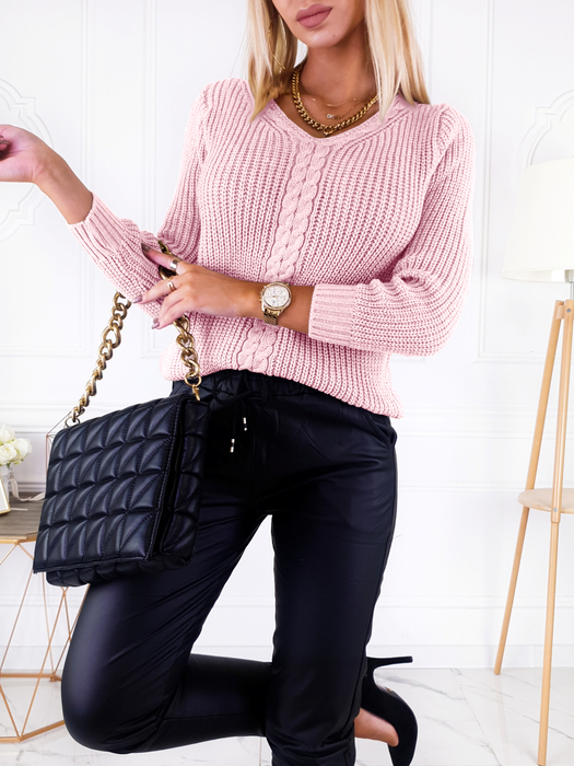 Różowy sweter z warkoczem Hedwig