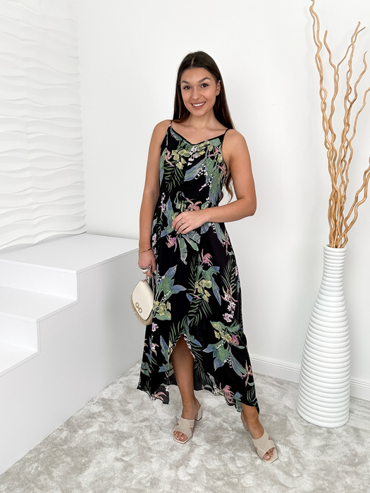 Czarna sukienka wiązana pod dekoltem Elena