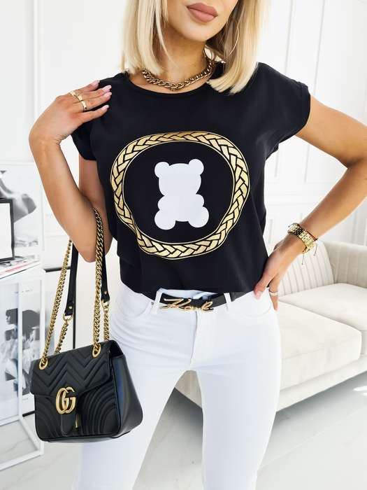 Czarny t- shirt z misiem w ramce