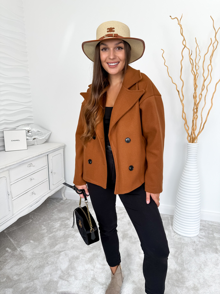 Karmelowy brąz krótki płaszcz Alexa