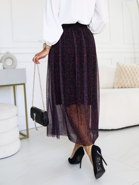 Fioletowo-czarna spódnica tiulowa we wzór panterki