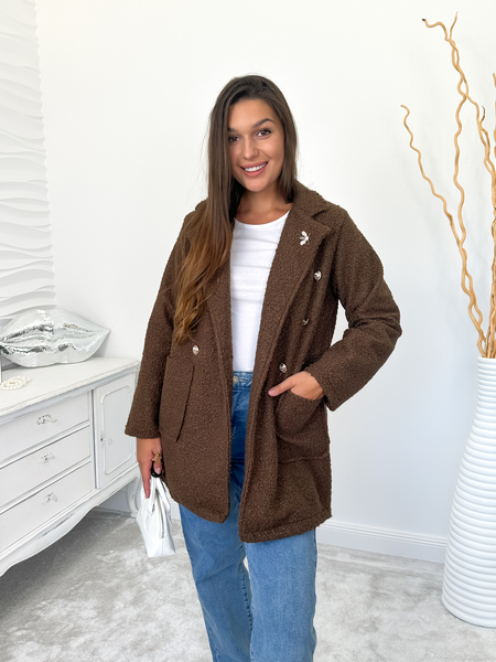 Brązowy krótszy płaszcz baranek Bee