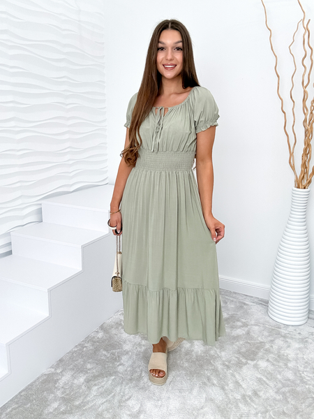 Zielona sukienka z wiązanym dekoltem Irene