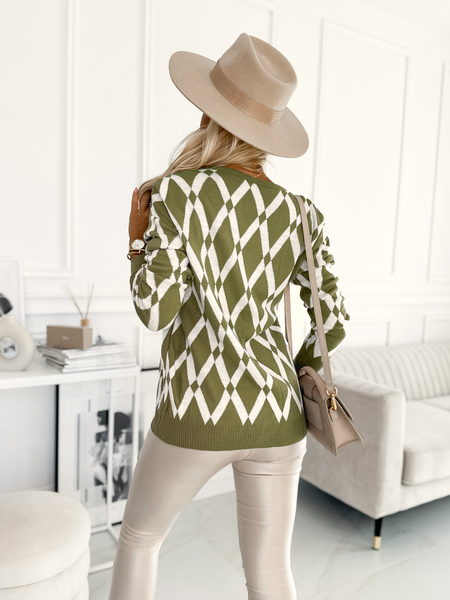 Zielony kardigan w romby