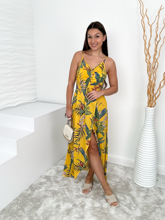 Żółta sukienka wiązana pod dekoltem Elena