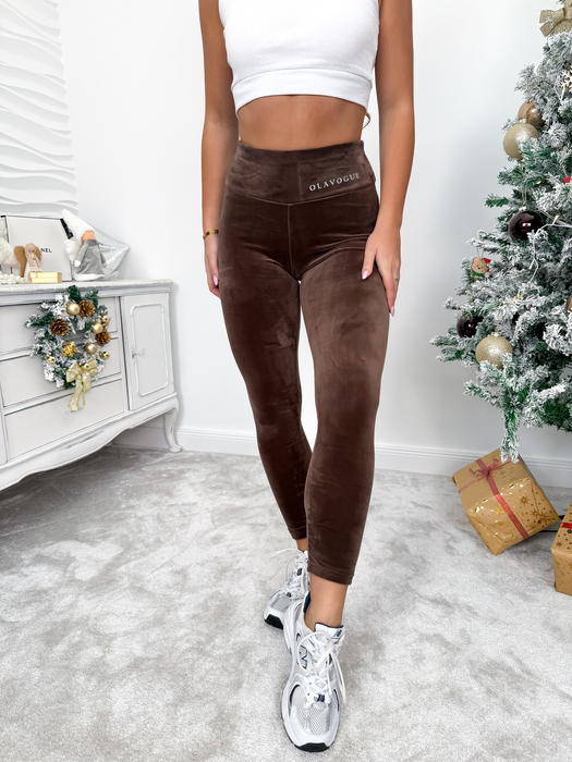 Brązowe welurowe legginsy Ola