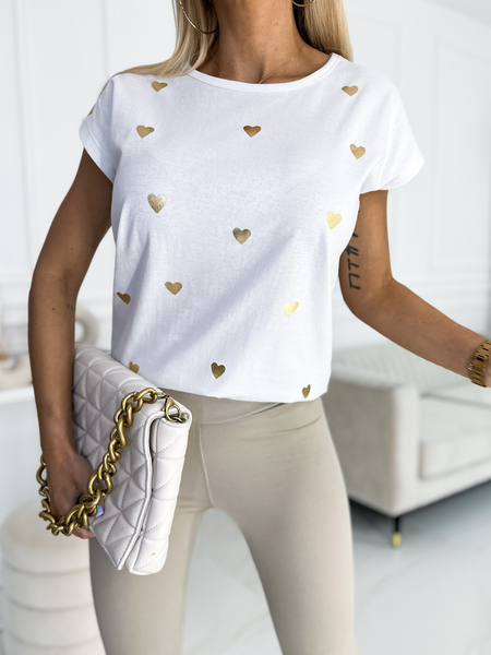 Biała bluzka w złote serca
