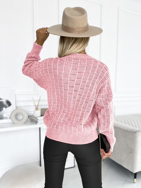 Pudrowy róż ażurowy sweter Luna