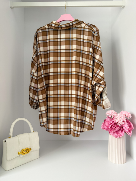 Brązowo-żółta koszula w kratkę