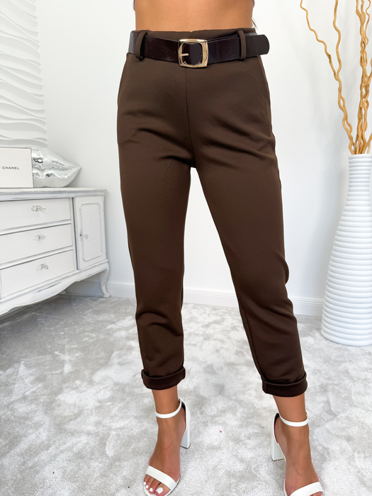 Czekoladowe spodnie masełko z paskiem